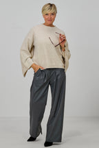 Bundfaltenhose im Lederlook, anthrazit