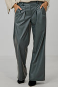 Bundfaltenhose im Lederlook, anthrazit