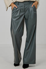 Bundfaltenhose im Lederlook, anthrazit