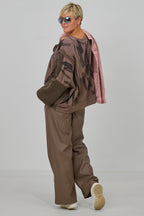 Sweaty im Materialmix, taupe-anthrazit
