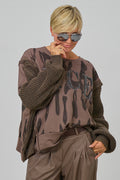 Sweaty im Materialmix, taupe-anthrazit
