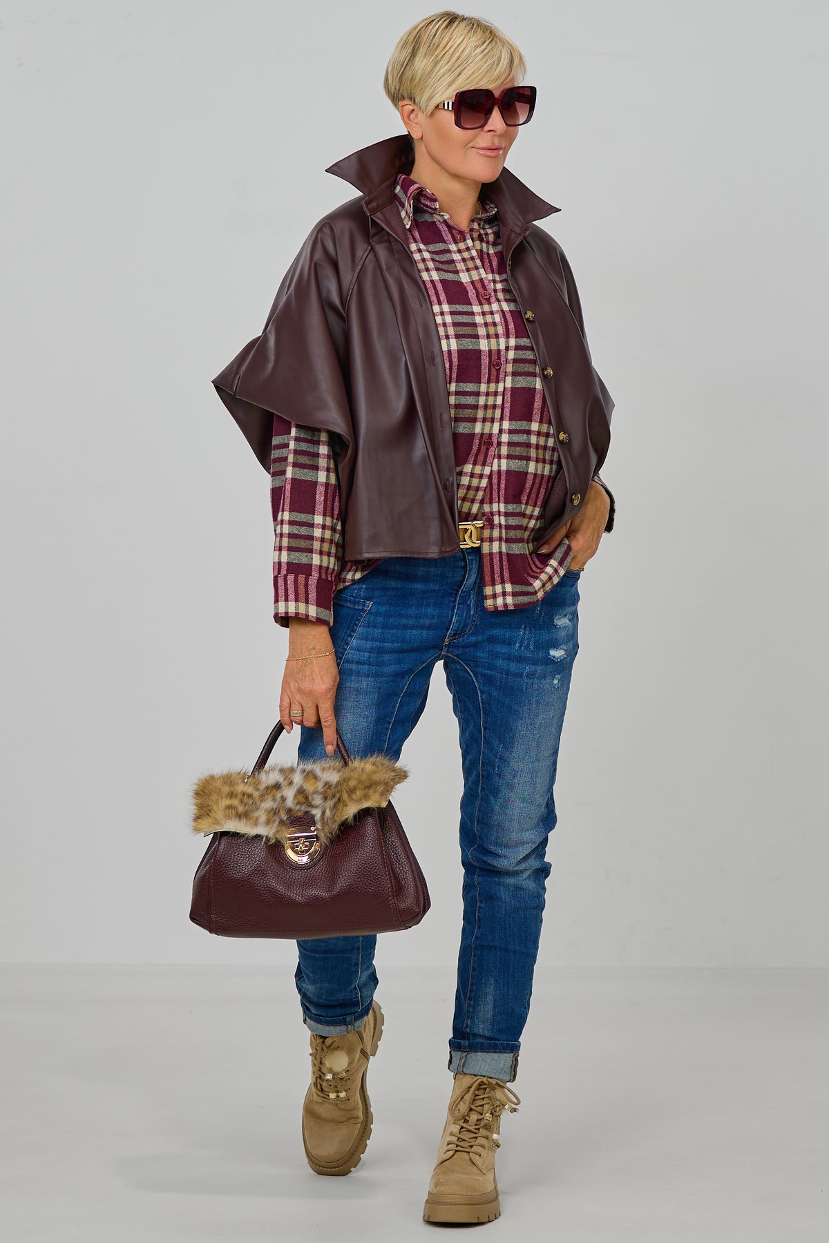 Jacke mit Balloon-Ärmeln, bordeaux