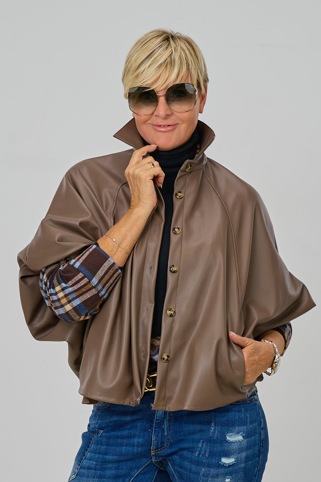 Jacke mit Balloon-Ärmeln, taupe