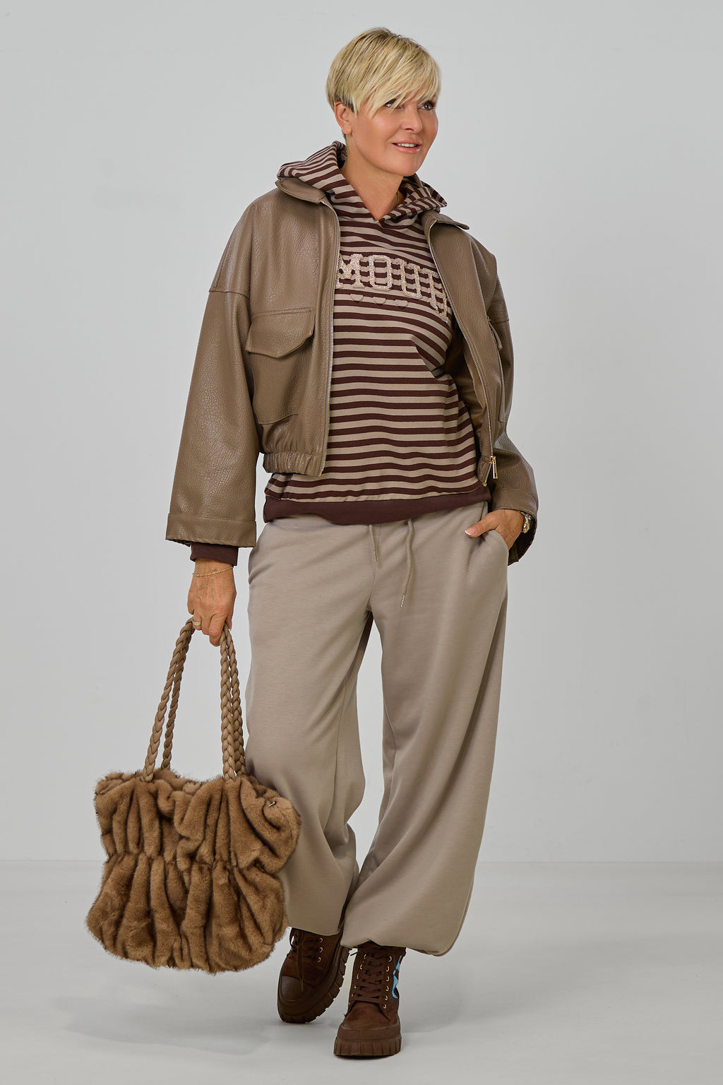 Kuschelige Freizeithose, taupe