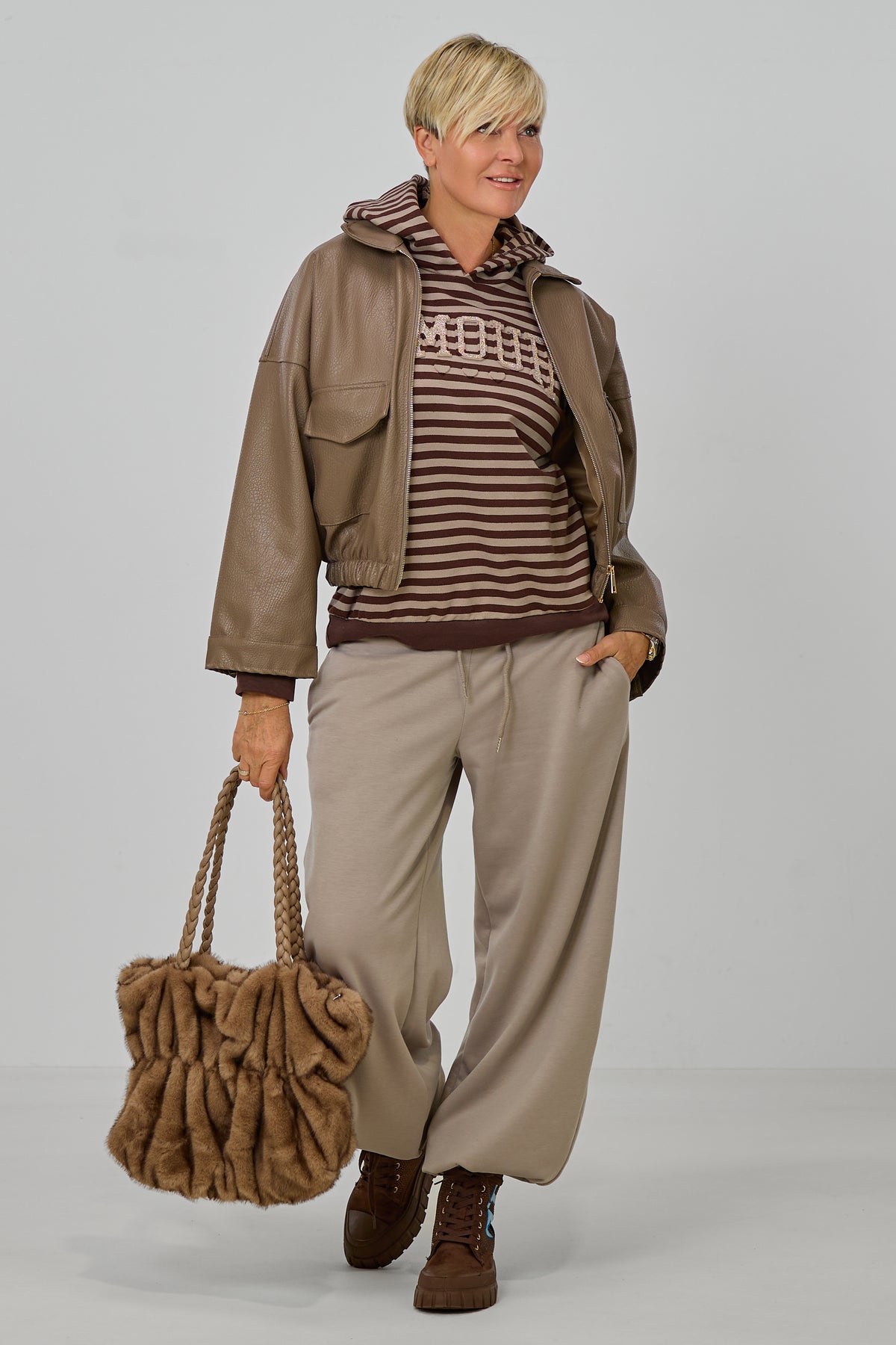 Kuschelige Freizeithose, taupe