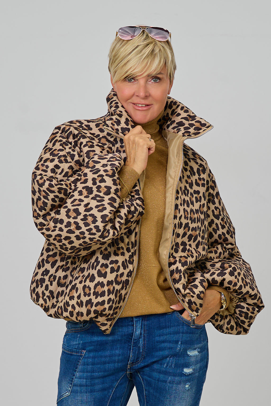 Balloon-Jacke mit Stehkragen, camel-leo