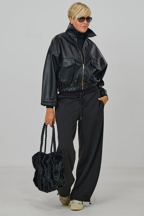 Blouson aus strukturiertem Kunstleder, schwarz