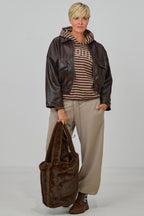 Blouson aus strukturiertem Kunstleder, dunkelbraun