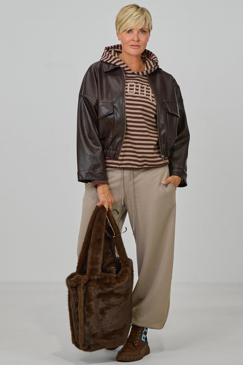 Blouson aus strukturiertem Kunstleder, dunkelbraun