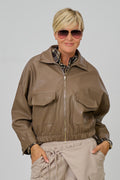 Blouson aus strukturiertem Kunstleder, taupe