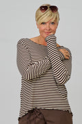 Geringeltes Longsleeve mit leicht gewellten Abschlüssen, schokobraun-creme