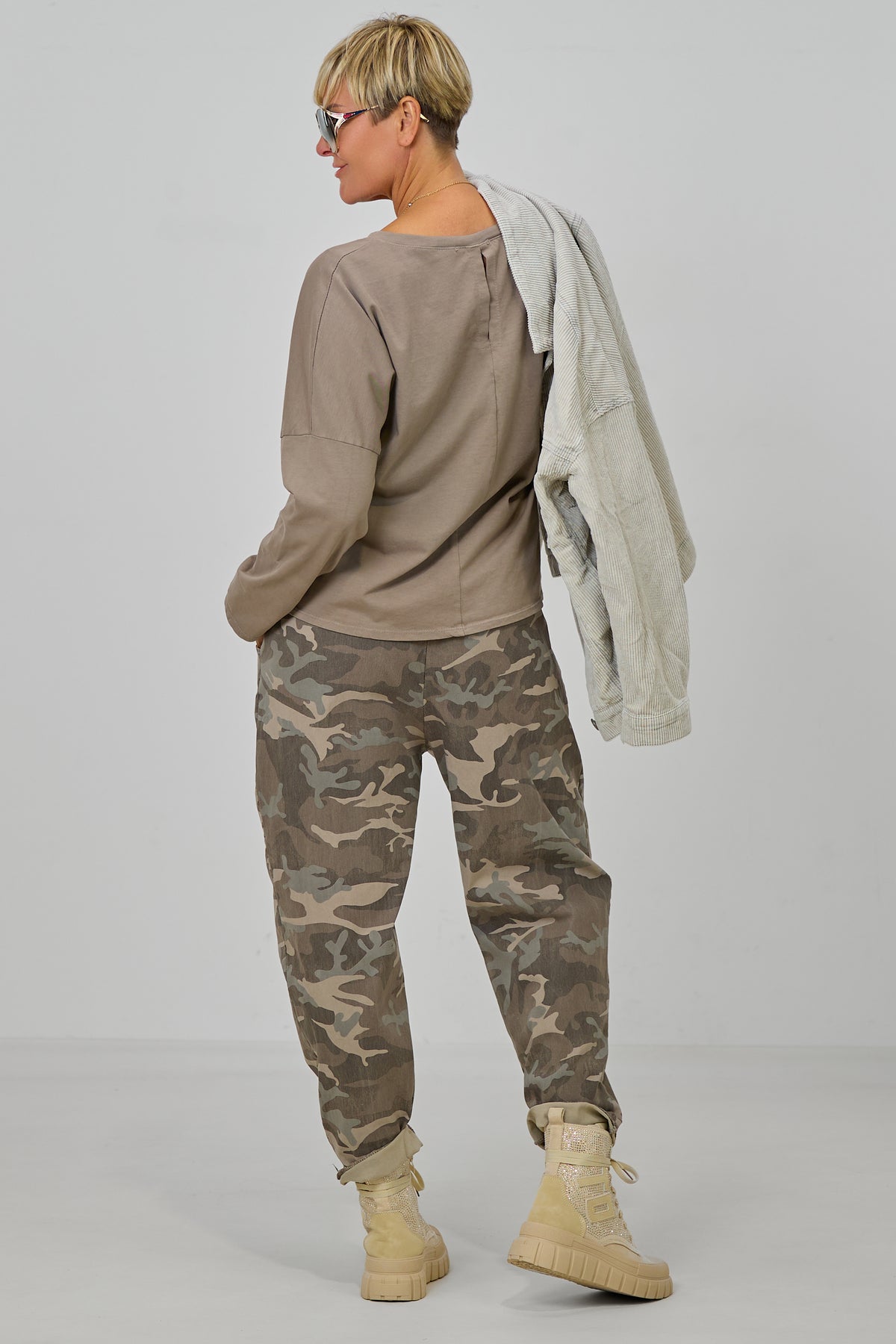 Langarmshirt COZY MODE, taupe-ecru