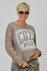 Langarmshirt COZY MODE, taupe-ecru
