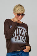 Langarmshirt COZY MODE, schokobraun-ecru