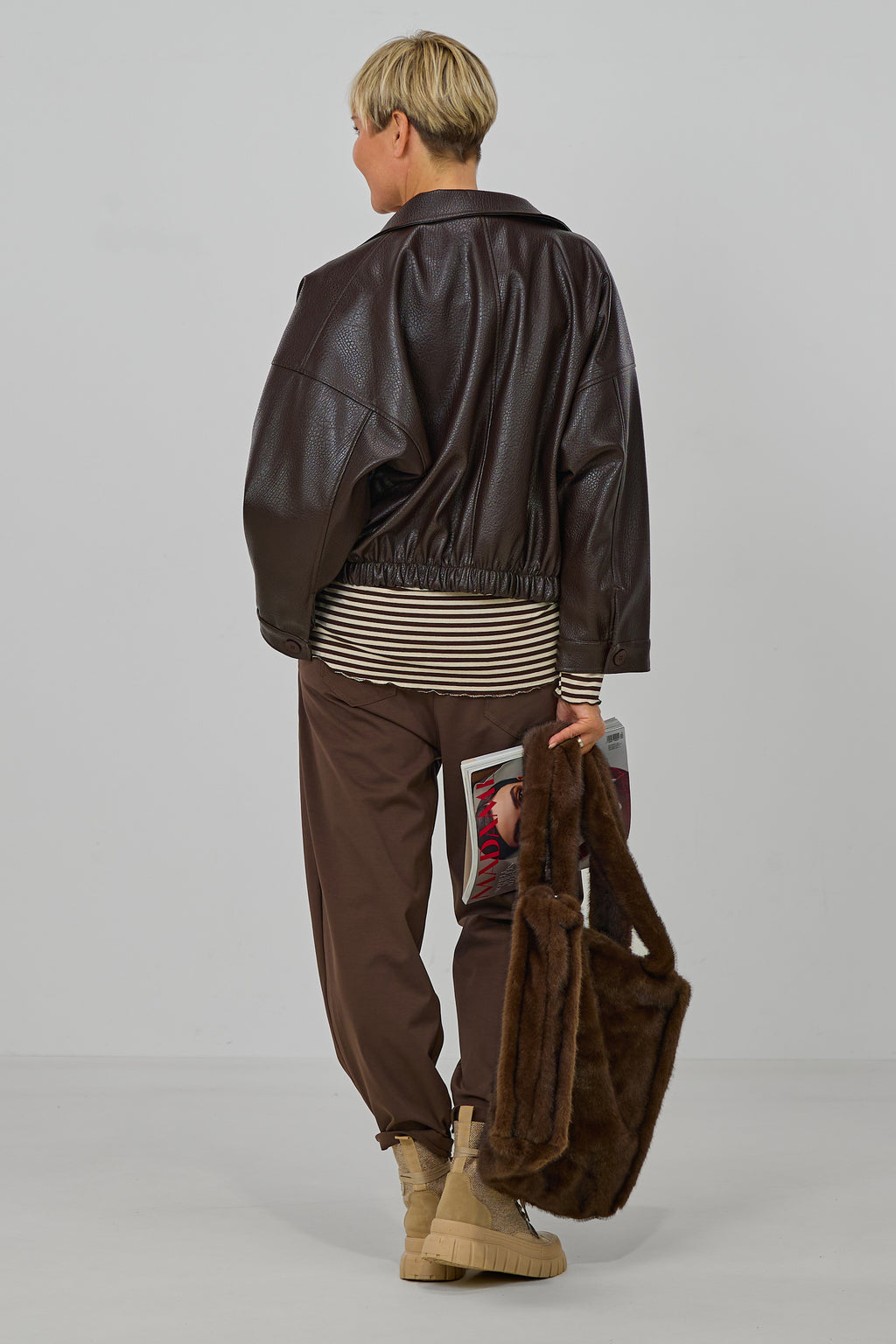 Stoffhose mit Überschlag, schokobraun