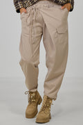 Stoffhose mit Überschlag, beige