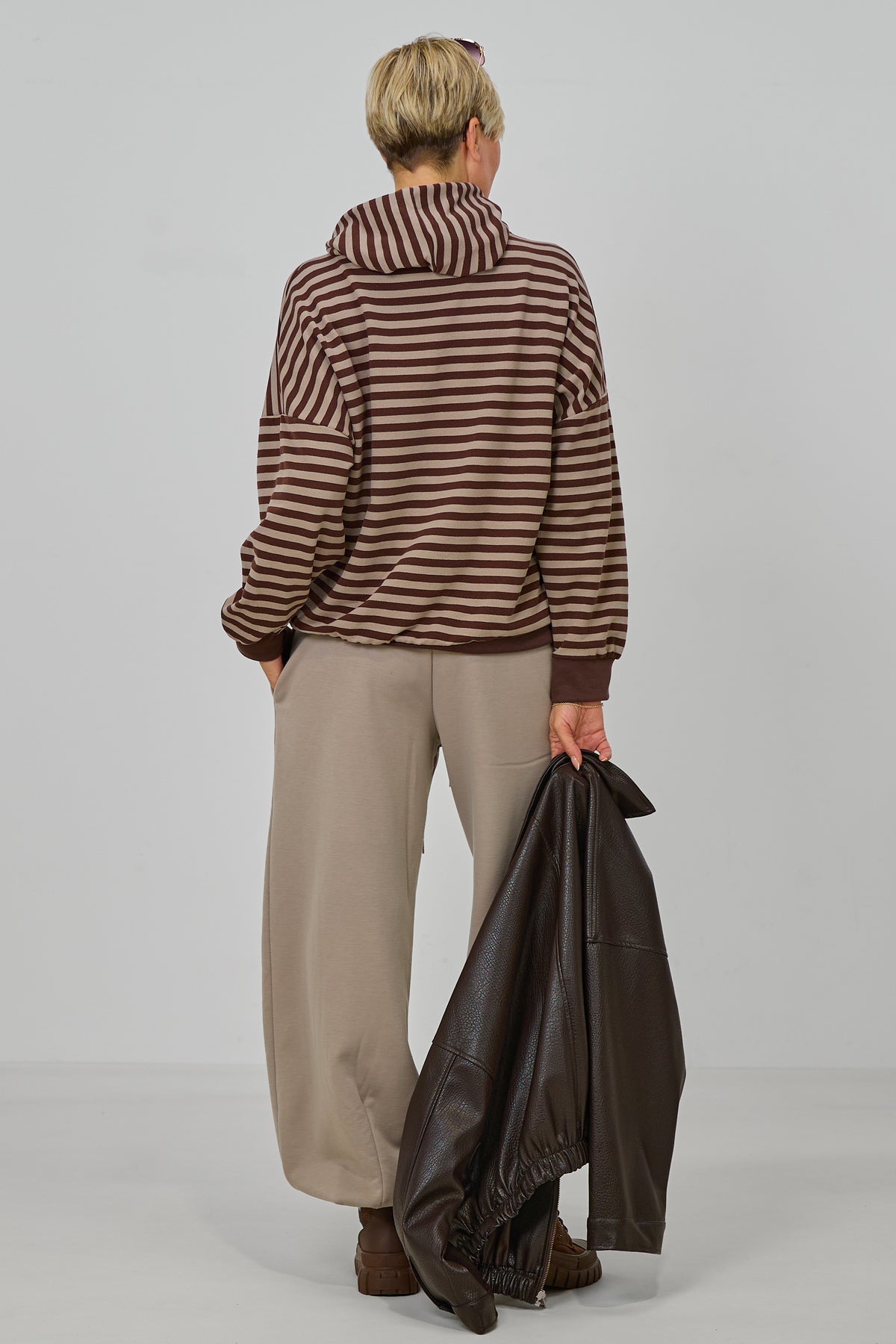 Ringel-Hoodie AMOUR, taupe-schokobraun