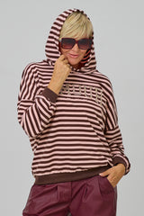 Ringel-Hoodie AMOUR, rosa-schokobraun