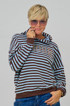Ringel-Hoodie AMOUR, hellblau-schokobraun