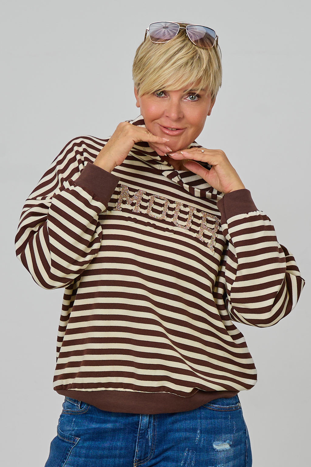 Ringel-Hoodie AMOUR, beige-schokobraun
