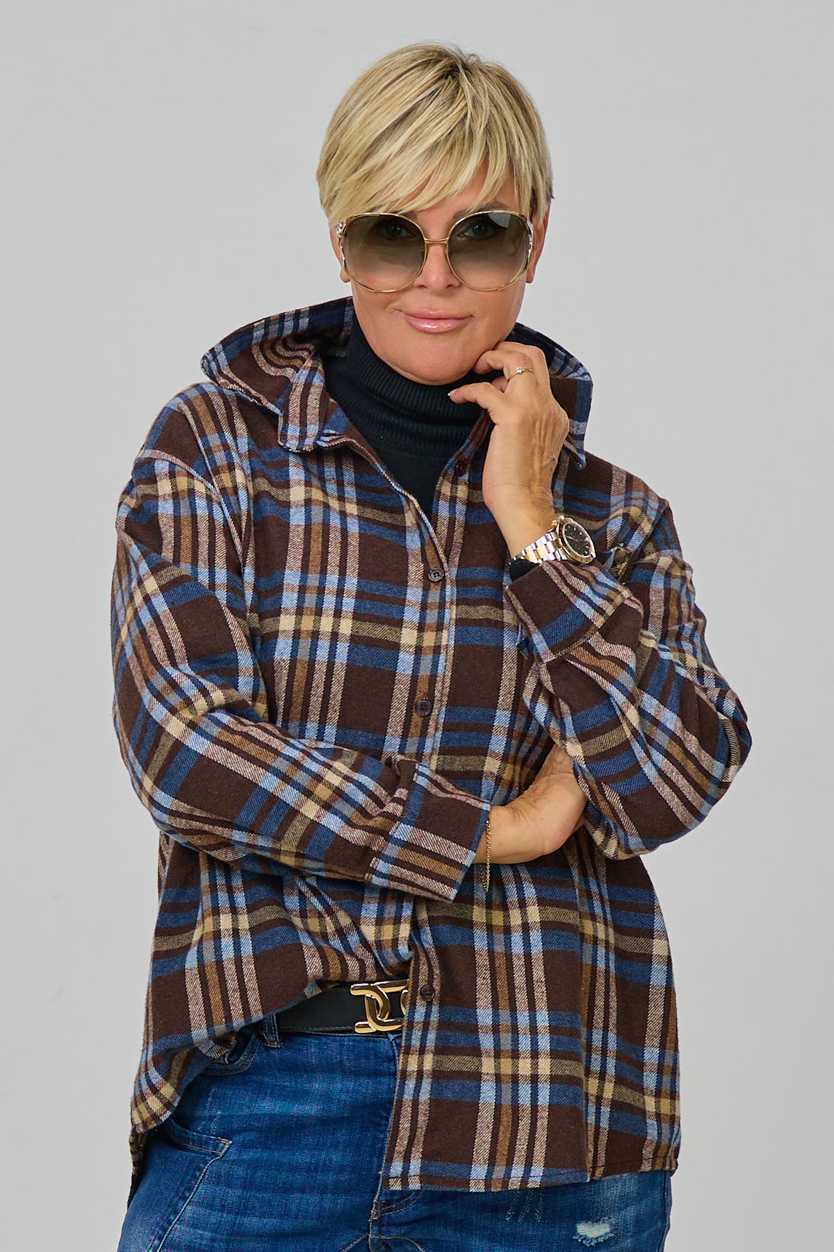 Karo Flanellhemd, braun-blau