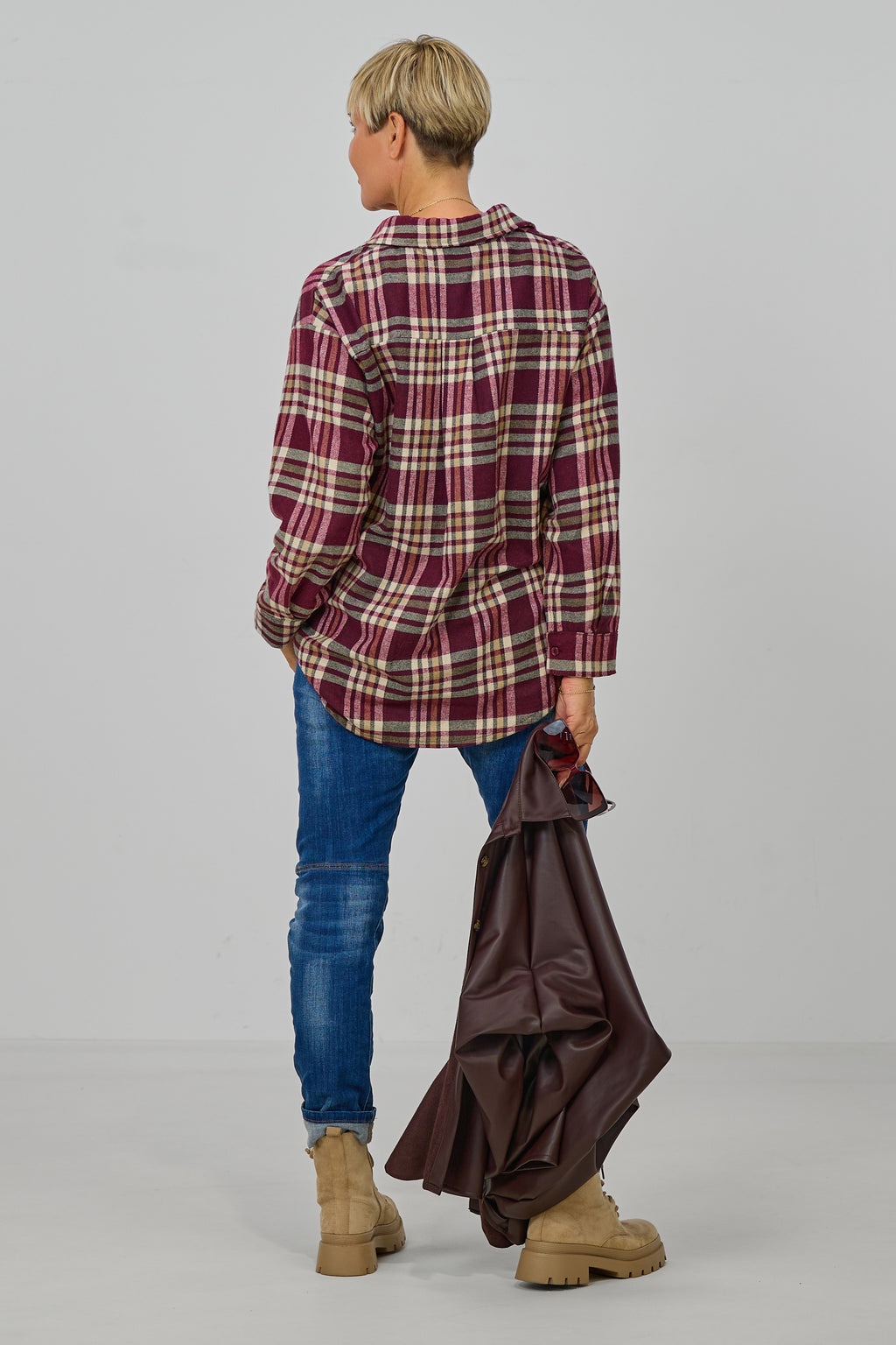 Karo Flanellhemd, bordeaux-beige