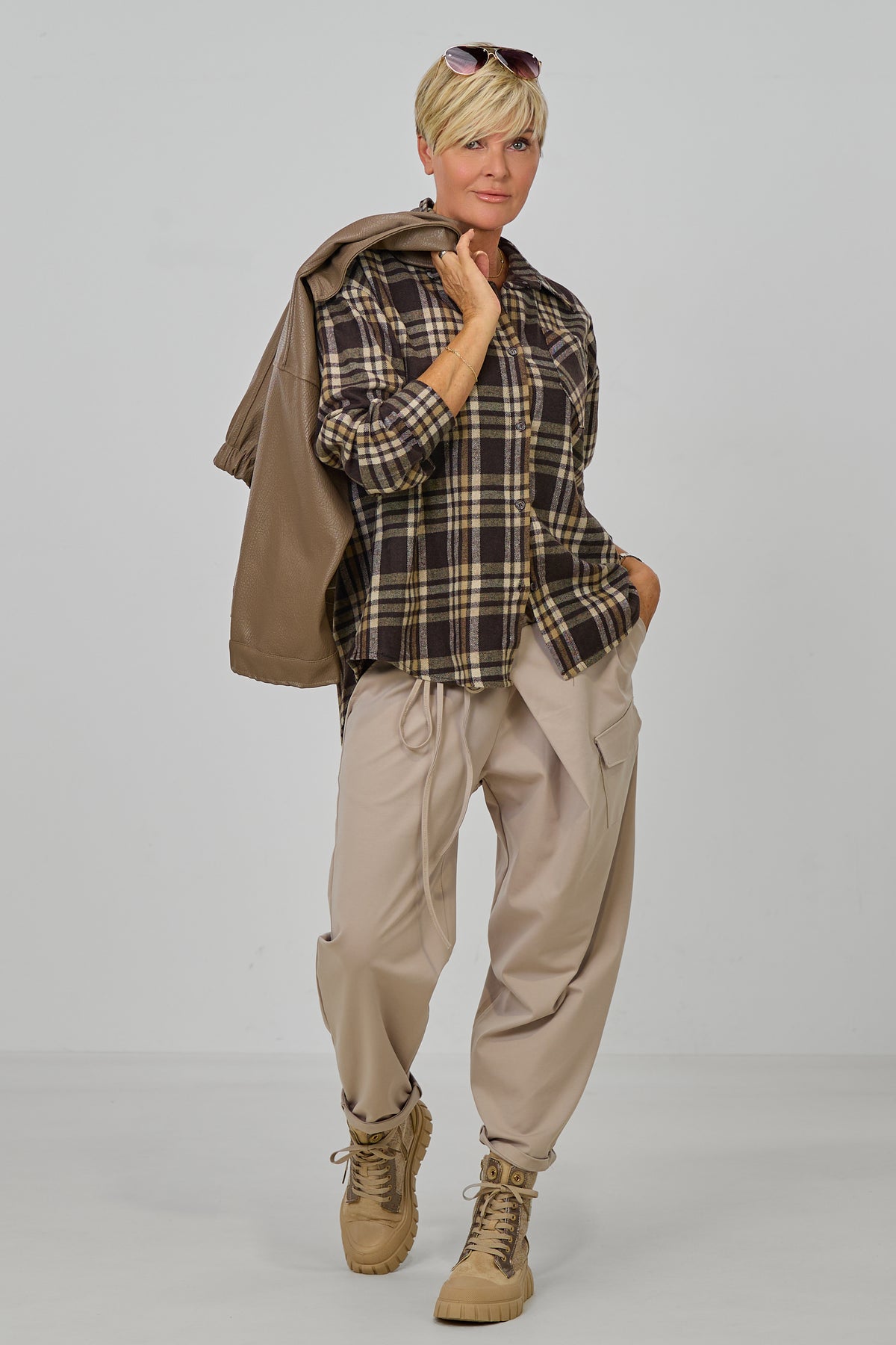 Karo Flanellhemd, braun-beige