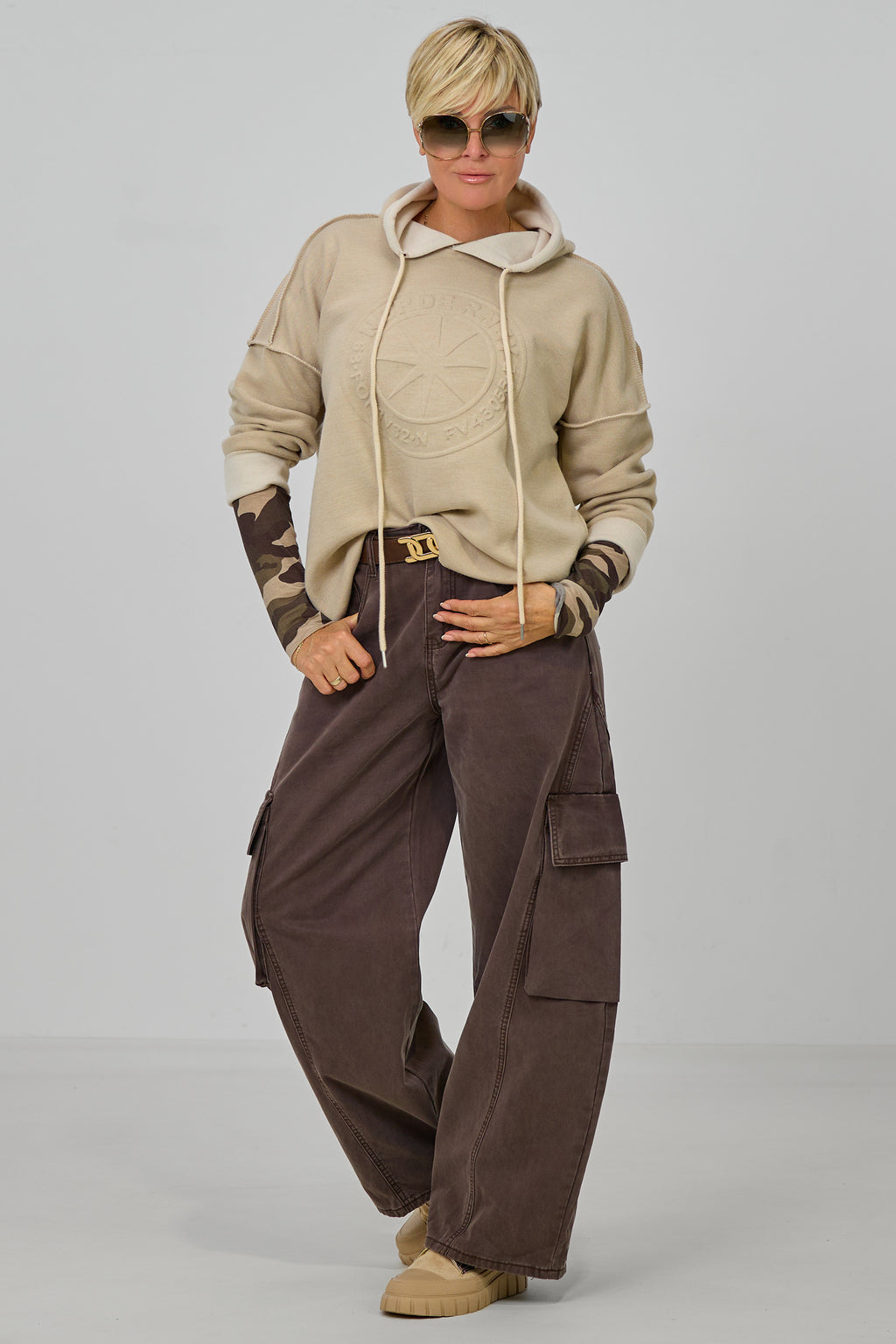 Feinstrick Hoodie Norderney bicolor, beige-creme