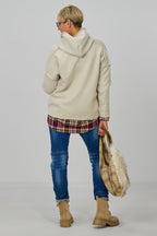 Bicolor Feinstrick Hoodie Norderney, creme-beige