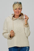 Bicolor Feinstrick Hoodie Norderney, creme-beige