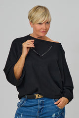 Pulli mit weiten Fledermausärmeln, schwarz