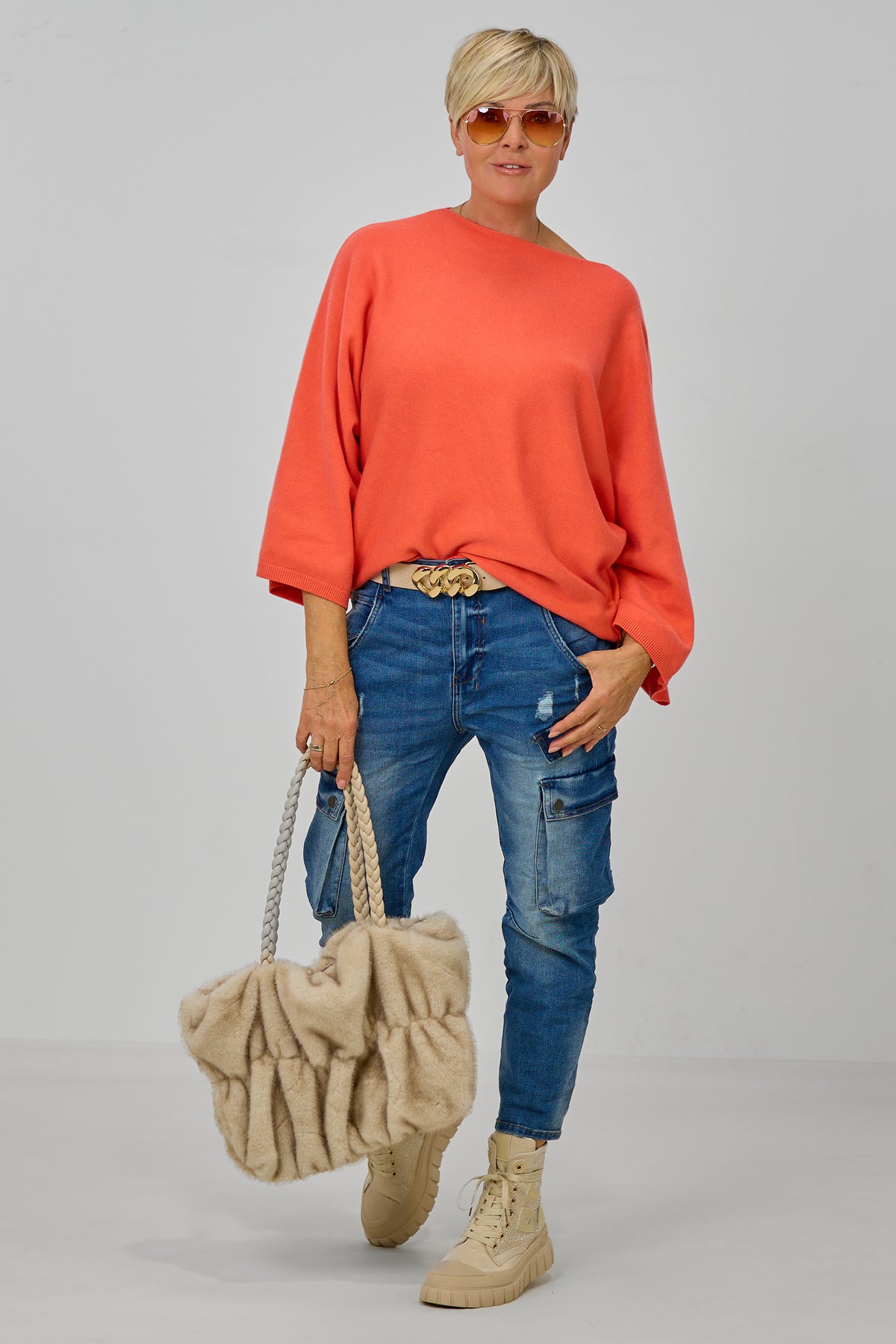 Pulli mit weiten Fledermausärmeln, orange