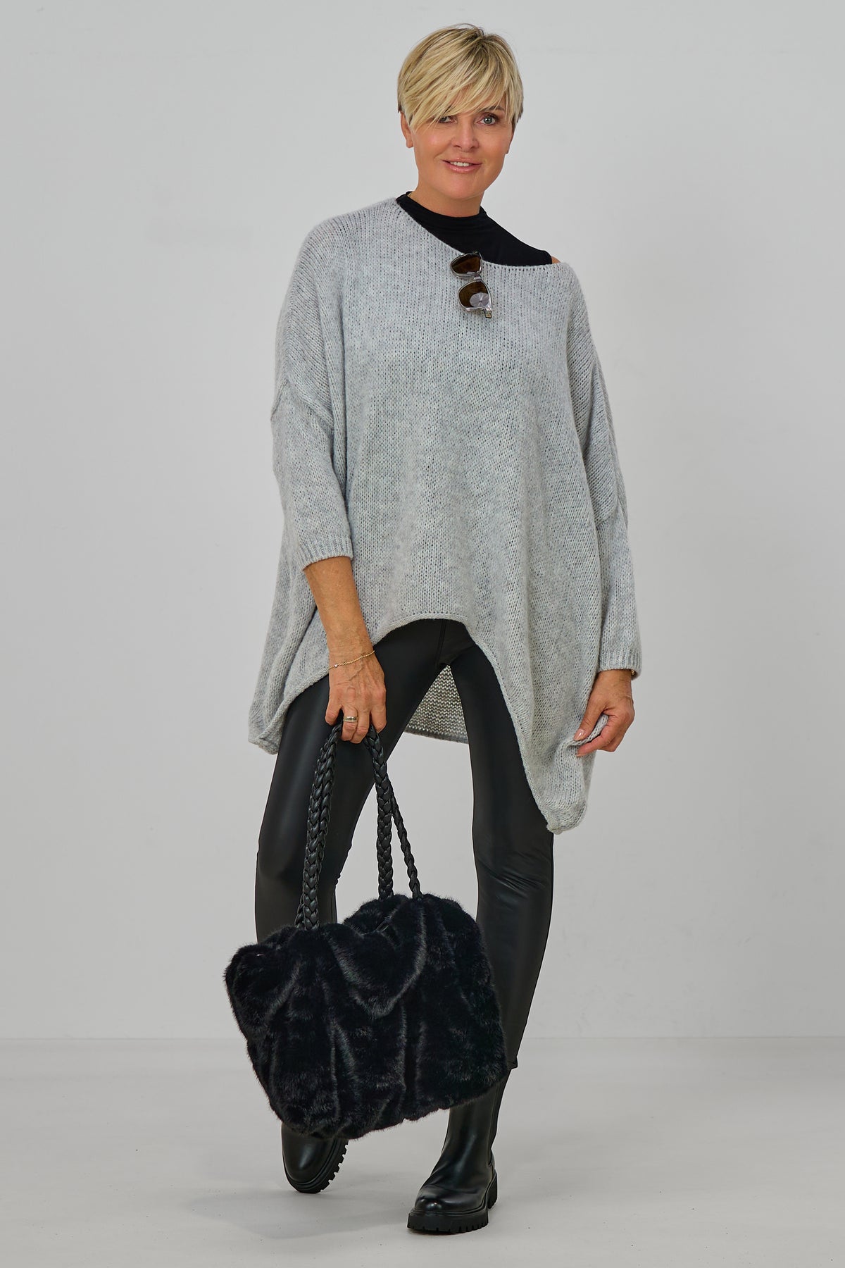 Kuscheliger Oversized Strickpulli, hellgrau