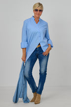 Asymmetrische Baumwoll-Bluse, hellblau