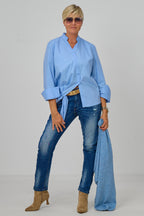 Asymmetrische Baumwoll-Bluse, hellblau