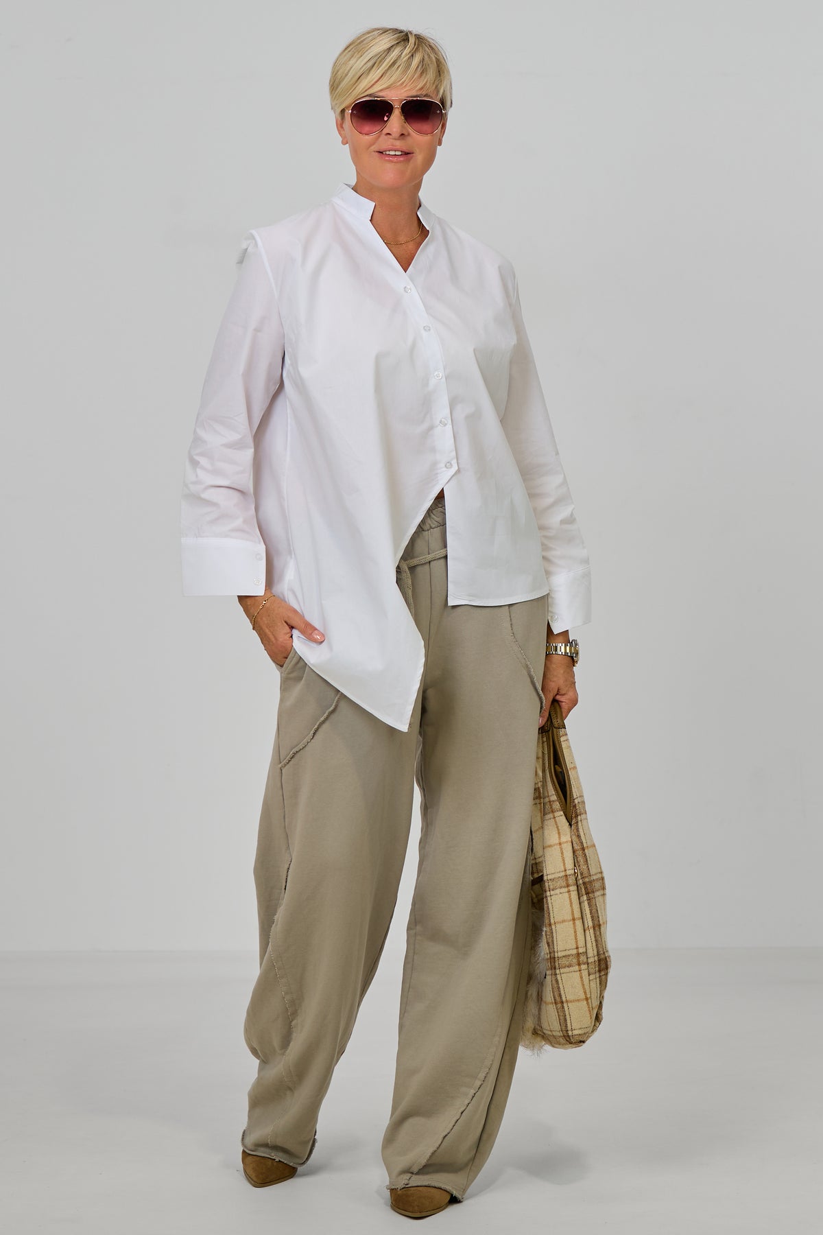 Asymmetrische Baumwoll-Bluse, weiß