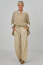 Sweaty Hose mit Ziernähten im used look, beige