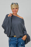 Feiner Strickpulli/Überwurf, quergestrickt, anthrazit