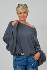 Feiner Strickpulli/Überwurf, quergestrickt, anthrazit