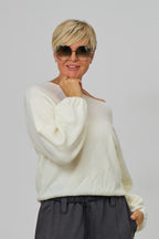 Strickpulli mit elastischen Abschlüssen, ecru