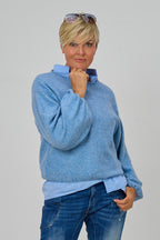 Strickpulli mit elastischen Abschlüssen, hellblau
