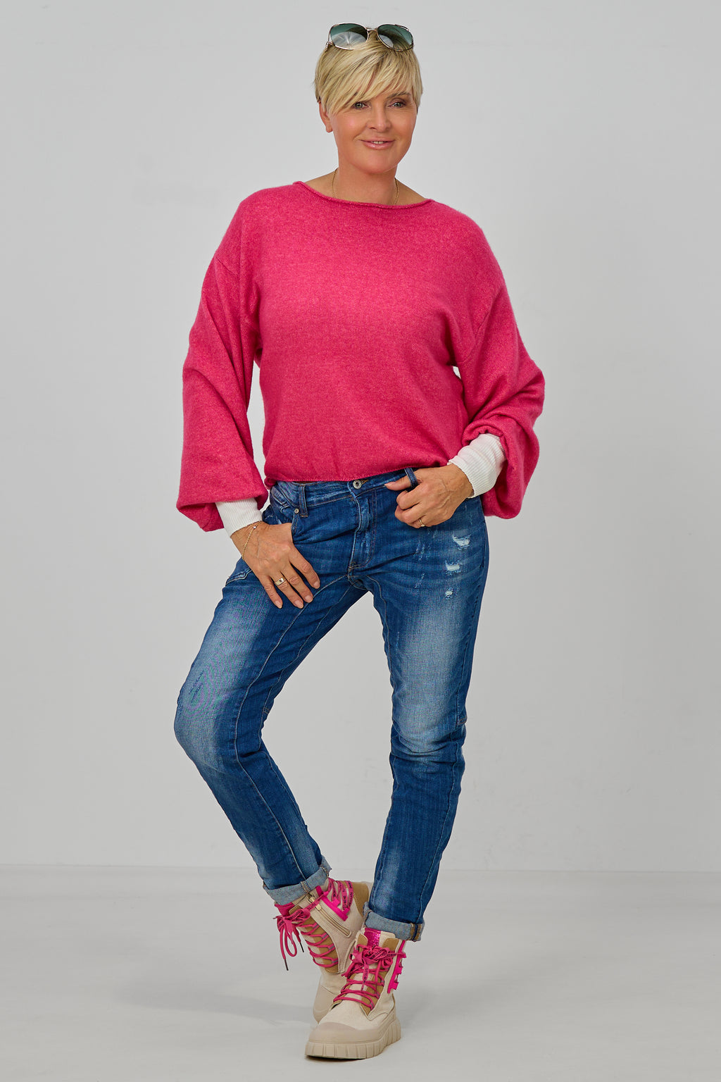 Strickpulli mit elastischen Abschlüssen, pink