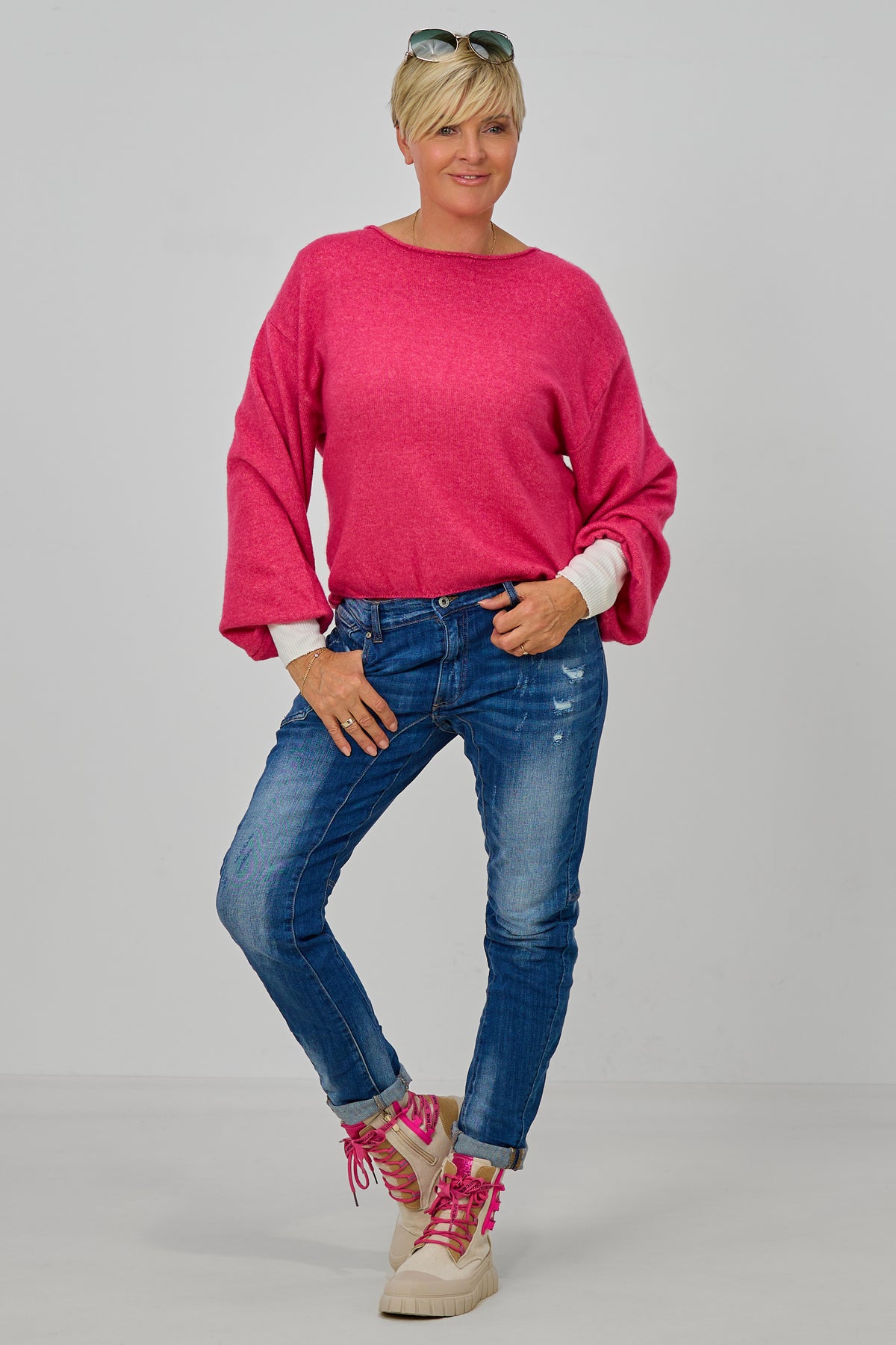 Strickpulli mit elastischen Abschlüssen, pink