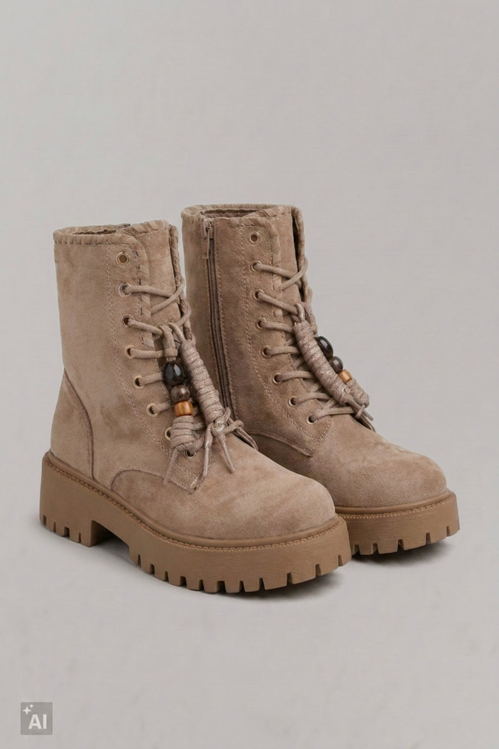 Schnürboots mit Zierband, beige