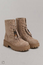 Schnürboots mit Zierband, beige