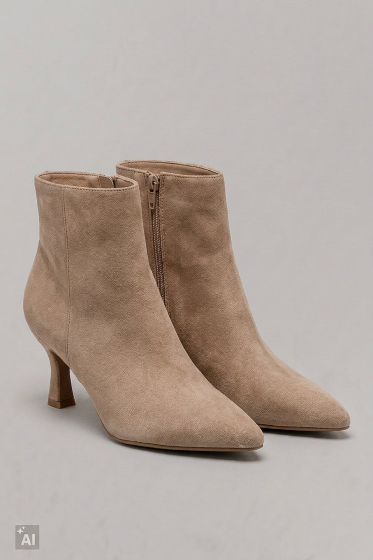 Spitze Stiefelette in Wildlederoptik, beige