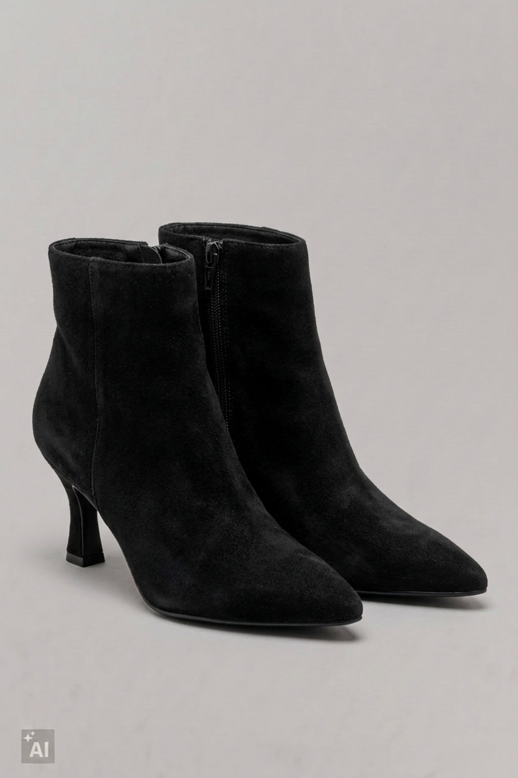 Spitze Stiefelette in Wildlederoptik, schwarz