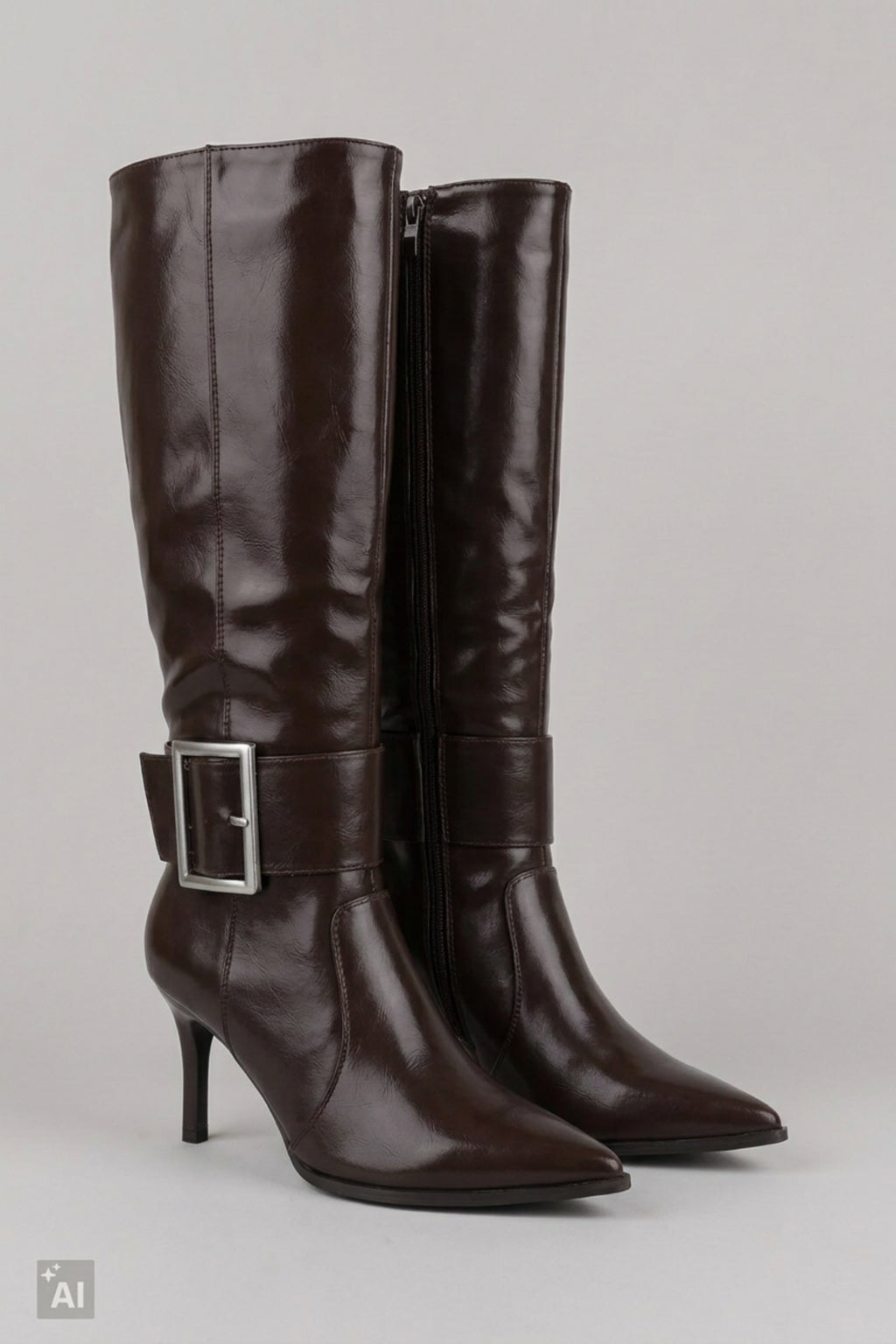 High-Heel Stiefel mit Schnalle, braun