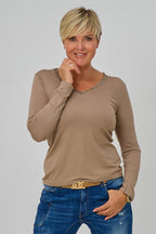 Longsleeve mit Spitze am V-Ausschnitt, taupe