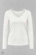 Longsleeve mit Spitze am V-Ausschnitt, ecru